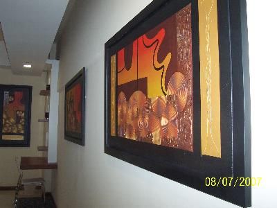 Suite entrance corridor with artwork
